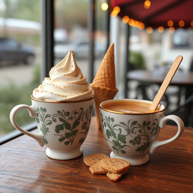 Cold coffee with ice cream and hot coffee